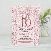 Girly Pink Rose Gold Confetti Border Sweet 16 Kaart (Staand voorkant)