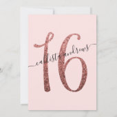 Girly Pink Rose Gold Confetti Border Sweet 16 Kaart (Achterkant)