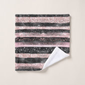 Girly Pink Rose Gold Glitter en Modern Black  Bad Handdoek (Wasdoekje)