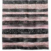 Girly Pink Rose Gold Glitter en Modern Black  Douchegordijn (Voorkant)
