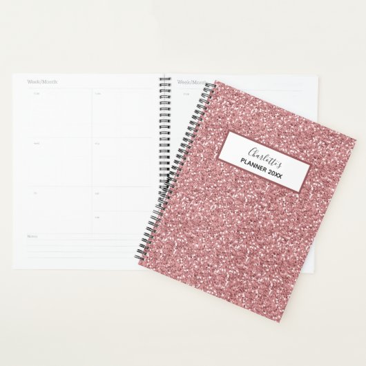 Girly Pink Rose Gold Glitter Gepersonaliseerde naa Planner (Display)