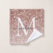 Girly Pink Rose Gold Glitter Glam Monogram Script Bad Handdoek (Wasdoekje)