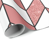 Girly Pink Rose Gold Glitter Herringbone Chevron Cadeaupapier (Rol Hoek)