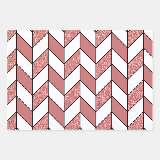 Girly Pink Rose Gold Glitter Herringbone Chevron Inpakpapier Vel (Voorkant 2)