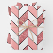 Girly Pink Rose Gold Glitter Herringbone Chevron Inpakpapier Vel (In situ)