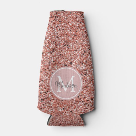 Girly Pink Rose Gold Glitter Monogram Gepersonalis Flesjeskoeler (Voorkant)