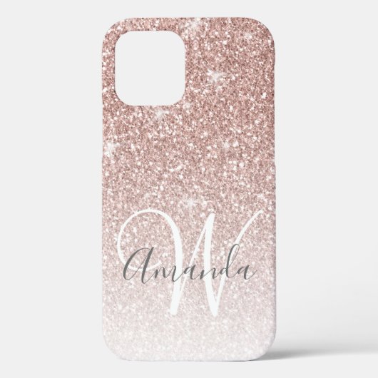 Girly Pink Rose Gold Glitter Monogram Naam Case-Mate iPhone Case (Achterkant)