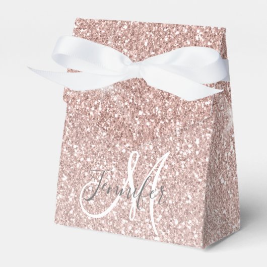 Girly Pink Rose Gold Glitter Naam Monogram Bedankdoosjes (Voorkant Zijde)
