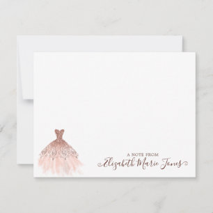 Girly Pink Rose Gold Glitter Sparkle Dress Script Notitiekaartje