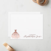 Girly Pink Rose Gold Glitter Sparkle Dress Script Notitiekaartje (Voorkant / Achterkant in situ)