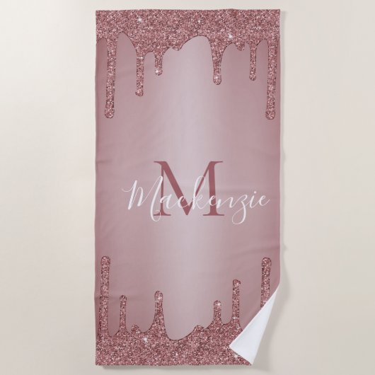 Girly Pink Rose Gold Glitter Sparkle Drips Strandlaken (Voorkant)