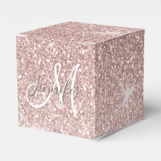 Girly Pink Rose Gold Glitter Sparkles Monogram Bedankdoosjes (Voorkant Zijde)