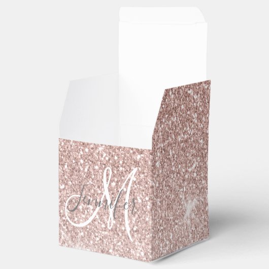 Girly Pink Rose Gold Glitter Sparkles Monogram Bedankdoosjes (Geopend)