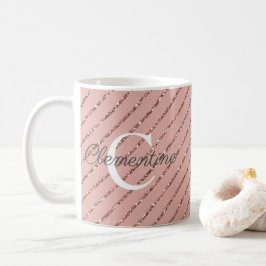 Girly Pink Rose Gold Glitter Stripes Monogram Koffiemok