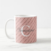 Girly Pink Rose Gold Glitter Stripes Monogram Koffiemok (Links)