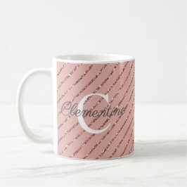 Girly Pink Rose Gold Glitter Stripes Monogram Koffiemok
