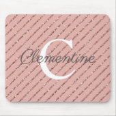 Girly Pink Rose Gold Glitter Stripes Monogram Muismat (Voorkant)