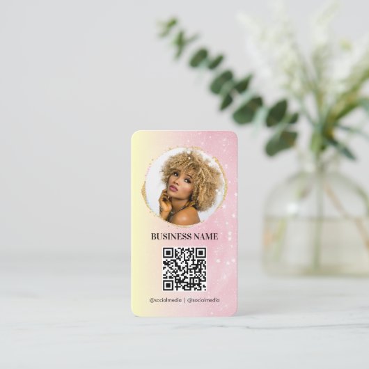 Girly Pink Rose Gold Glitter Vrouwelijke Sociale M Visitekaartje (Staand voorkant)