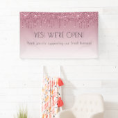Girly Pink Rose Gold Ja We're Open Faux Glitter Spandoek (Insitu)