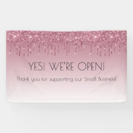 Girly Pink Rose Gold Ja We're Open Faux Glitter Spandoek