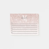 Girly Pink Rose Gold Monogram Glam Glitter Sparkle Post-it® Notes (Voorkant)