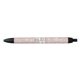 Girly Pink Rose Gold Monogram Glam Glitter Sparkle Zwarte Inkt Pen