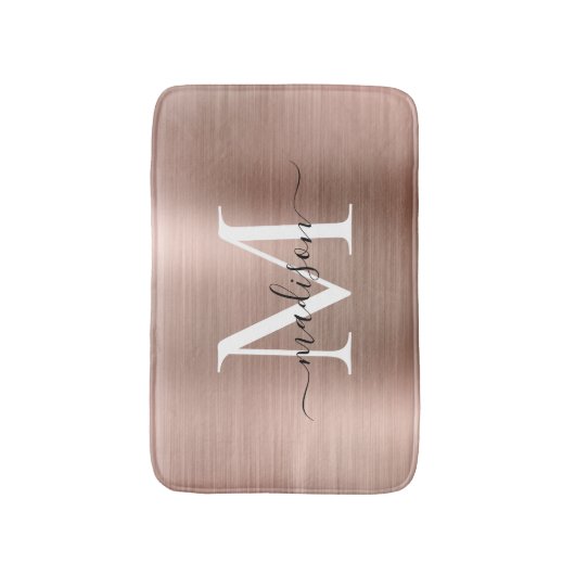 Girly Pink Rose Gold Monogram script geborsteld me Badmat (Voorkant Verticaal)
