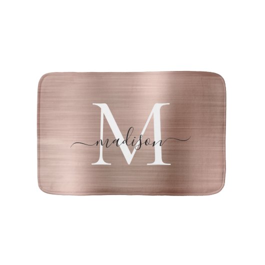 Girly Pink Rose Gold Monogram script geborsteld me Badmat (Voorkant)
