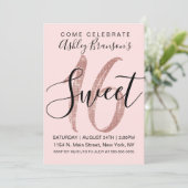 Girly Pink Rose Gold Sequin Glitter Sweet 16 Kaart (Staand voorkant)