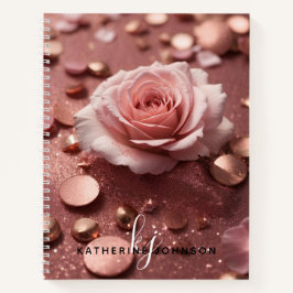Girly Pink Rose Gold Sparkle Glitter Monogram Naam Notitieboek
