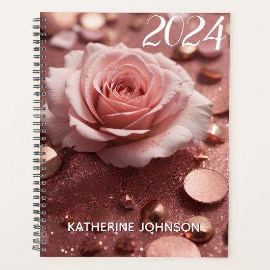 Girly Pink Rose Gold Sparkle Glitter Monogram Naam Planner (Voorkant)