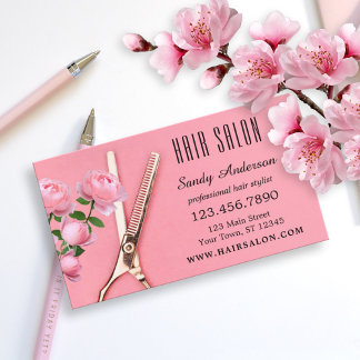 Girly Pink Rose Hair Stylist Visitekaartje