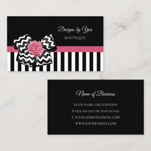 Girly Pink Rose Schattige Chevron Bow Boutique Visitekaartje (Voorkant / Achterkant)