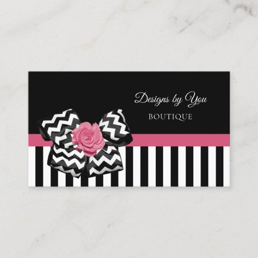 Girly Pink Rose Schattige Chevron Bow Boutique Visitekaartje (Voorkant)