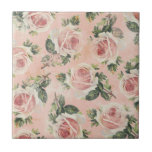 Girly Pink Rose Tegel Tegeltje<br><div class="desc">ontwerp met roze kool rozen op een zacht aangetaste en getextureerde roze achtergrond.</div>