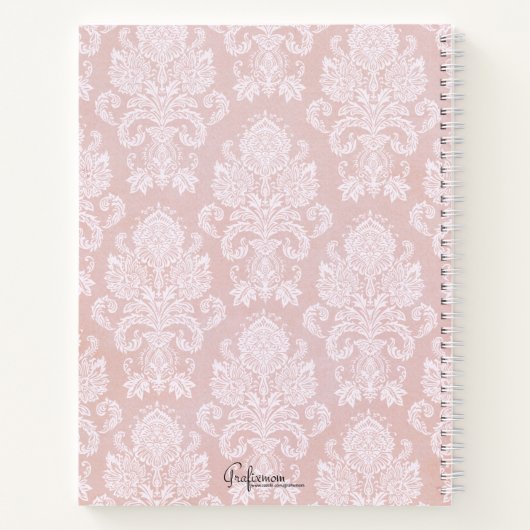 Girly Pink Roses, Damast en Monogram Notitieboek (Achterkant)