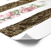 Girly Pink Roses en Faux Gold Brusstrokes Poster (Hoek)