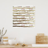 Girly Pink Roses en Faux Gold Brusstrokes Poster (Keuken)