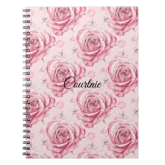 Girly Pink Roses Floral Notitieboek (Voorkant)
