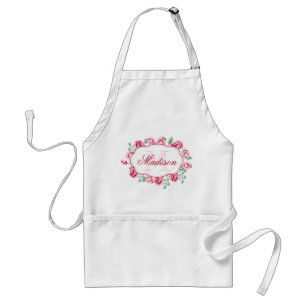 Girly Pink Roses Monogram Standaard Schort