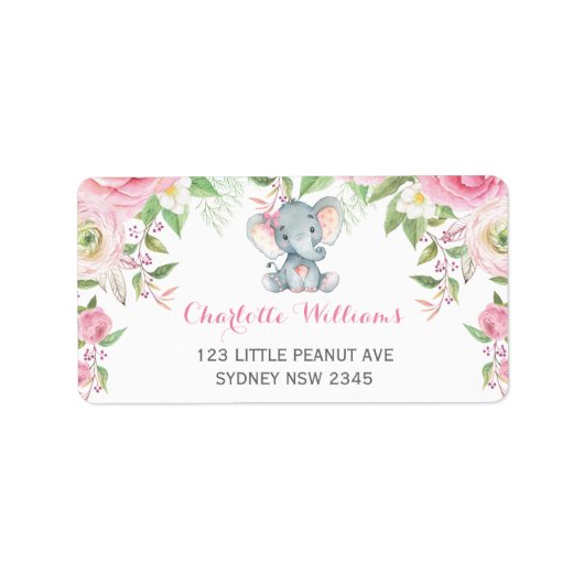 Girly Pink Roses Olifant Retouradres Etiket (Voorkant)