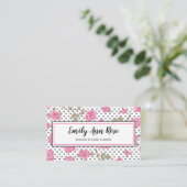 Girly Pink Roses Script Girly Floral Modern Visitekaartje (Staand voorkant)