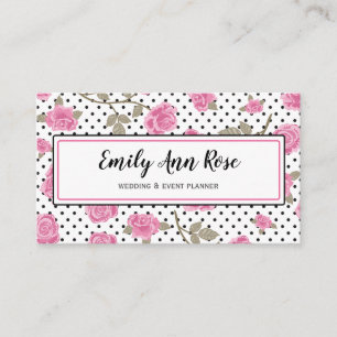 Girly Pink Roses Script Girly Floral Modern Visitekaartje