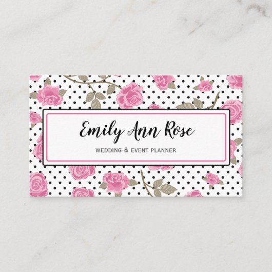 Girly Pink Roses Script Girly Floral Modern Visitekaartje (Voorkant)