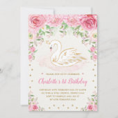 Girly Pink Roses Swan Princess 1ste verjaardag Kaart (Voorkant)