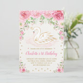 Girly Pink Roses Swan Princess 1ste verjaardag Kaart (Staand voorkant)