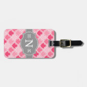 Girly Pink Scallop Pattern Gray Monogram Bagagelabel (Voorkant horizontaal)