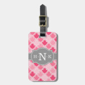 Girly Pink Scallop Pattern Gray Monogram Bagagelabel (Voorkant verticaal)