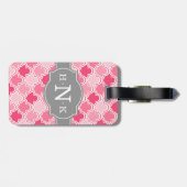 Girly Pink Scallop Pattern Gray Monogram Bagagelabel (Achterkant horizontaal)
