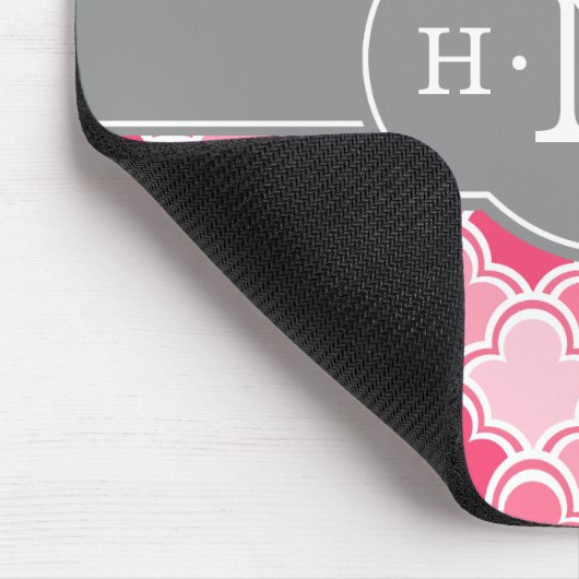 Girly Pink Scallop Pattern Gray Monogram Muismat (Hoek)